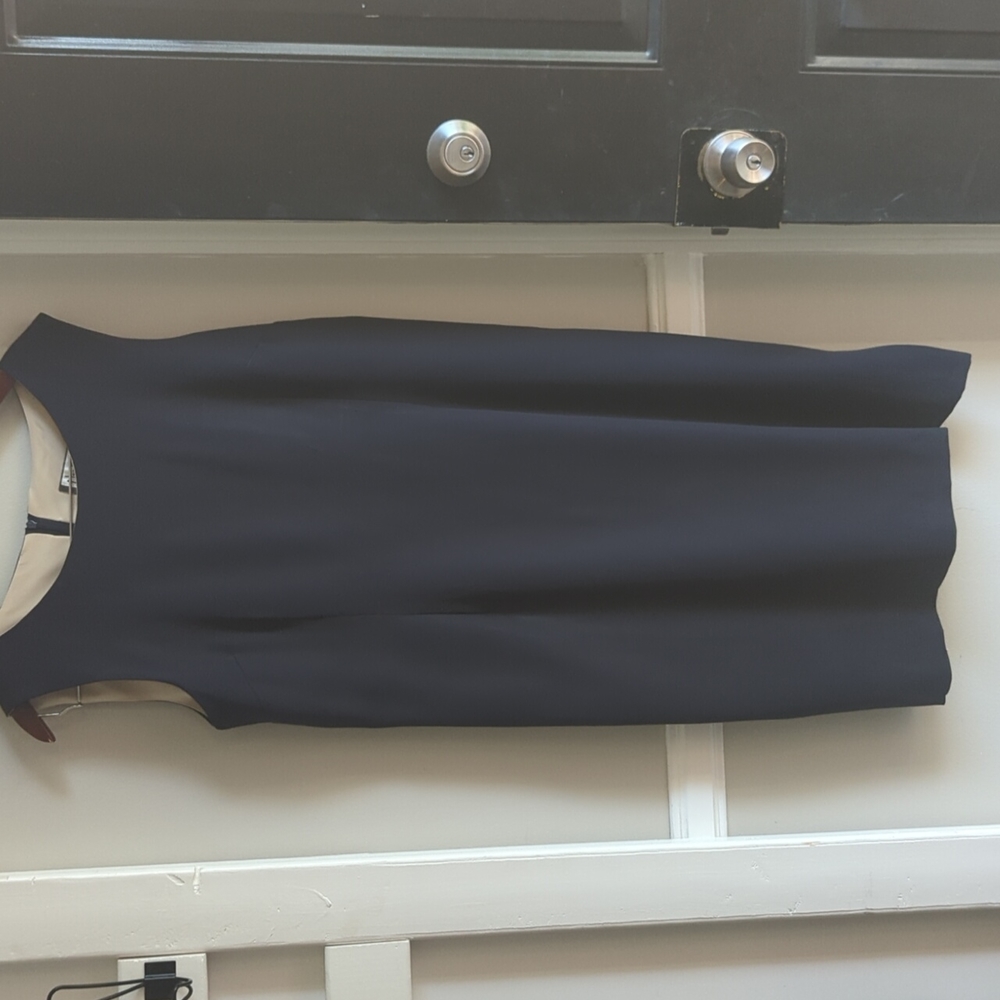 Mary McFadden Collection Dress 2 Piece Dress Suit Set 12 VTG Navy Neutral - Picture 4 of 11